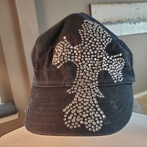 Black bling cross hat